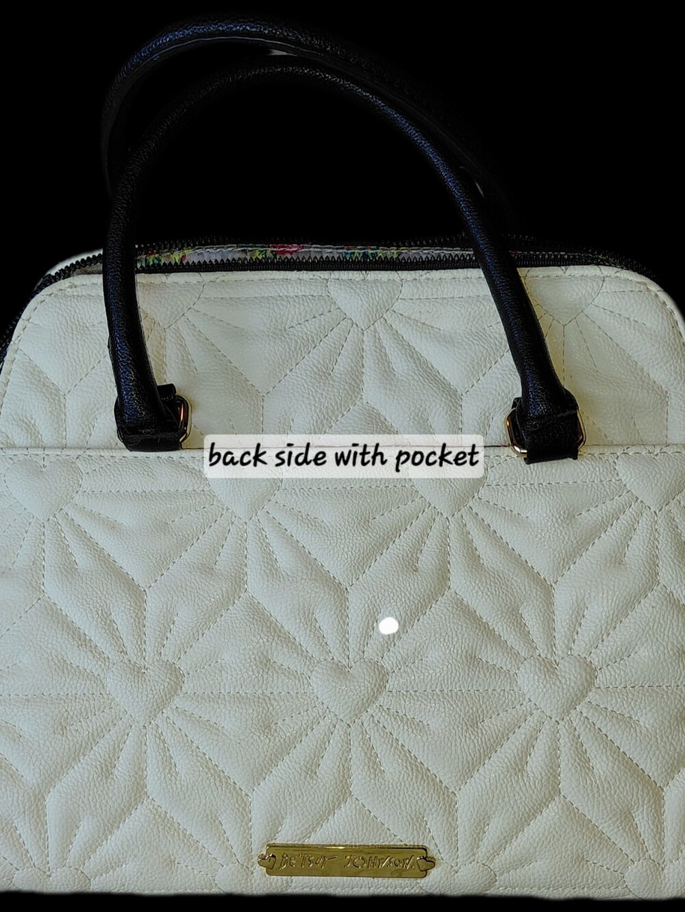 Betsey Johnson HEART" quilted Black/White Satchel w Studded Bow, Clean Msrp $118 - Picture 7 of 7
